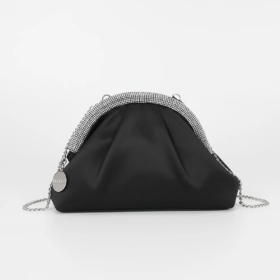 BORSA CLUTCH IN RASO CON BORDO DI STRASS NERA