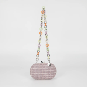 BORSA CLUTCH PAGLIA CON CATENA COLORATA LILLA 