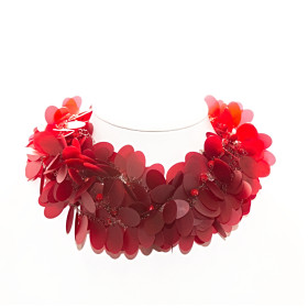 Collana girocollo elastica con pailettes opache rosse