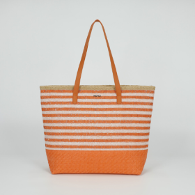 BORSA SHOPPER A RIGHE IN STRAW PAPER ARANCIO 