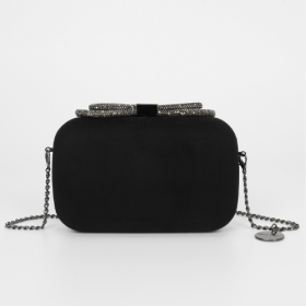 BORSA CLUTCH EFFETTO CAMOSCIO CON CHIUSURA A FIOCCO NERO
