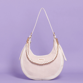 BORSA HOBO IN CANVAS CON CATENA - Panna