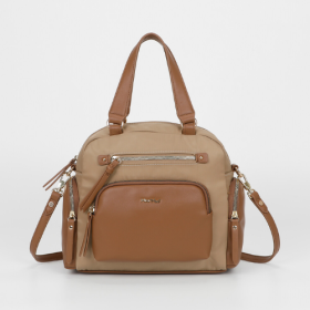 BORSA BAULETTO IN NYLON CON DETTAGLI IN PU BEIGE