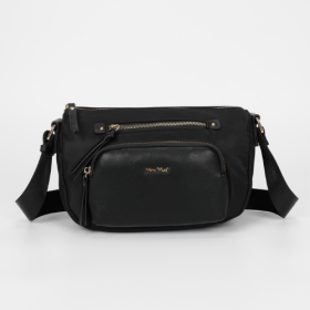 BORSA A TRACOLLA IN NYLON CON DETTAGLI IN PU NERO