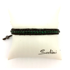 bracciale in tessuto regolabile con strass verde smeraldo art. B000035