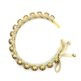 bracciale rigido regolabile con cristalli opachi e nastro beige art. B000076