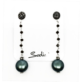 ORECCHINO A PERNO CON STRASS E perla schiacciata verde ART. 930169H