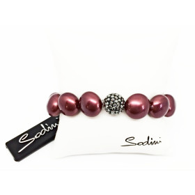 bracciale elastico di perle rosse schiacciate e strass grigi art. 930161XS