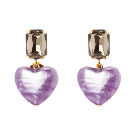 Orecchini cristallo e cuore Demetra - Viola