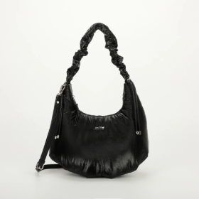BORSA HOBO IN NYLON CON MANICO ARRICCIATO NERO