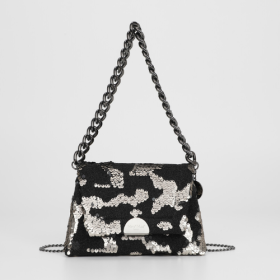 BORSA A MANO CON CATENA E PAILLETTES ARGENTO