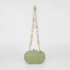 BORSA CLUTCH PAGLIA CON CATENA COLORATA VERDE SALVIA 