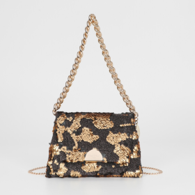 BORSA A MANO CON CATENA E PAILLETTES ORO