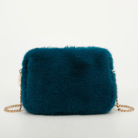 BORSA A TRACOLLA PICCOLA EFFETTO PELLICCIA  BLU OTTANIO