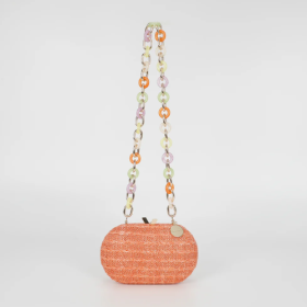 BORSA CLUTCH PAGLIA CON CATENA COLORATA ARANCIO 