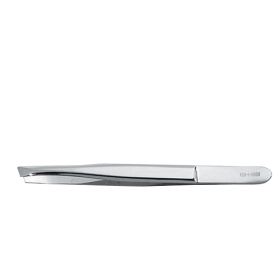 Pinzetta di precisione con punta obliqua da 8cm. In acciaio cromato.