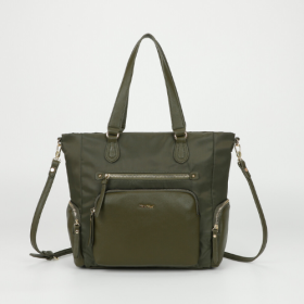 BORSA A SACCA IN NYLON CON DETTAGLI IN PU VERDE MILITARE