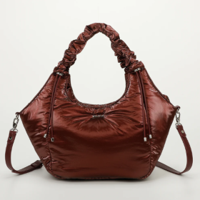 BORSA A SPALLA IN NYLON CON MANICO ARRICCIATO BORDEAUX