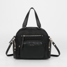 BORSA BAULETTO IN NYLON CON DETTAGLI IN PU NERO
