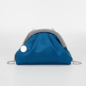 BORSA CLUTCH IN RASO CON BORDO DI STRASS BLU 