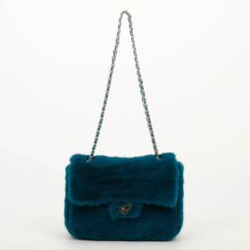 BORSA A TRACOLLA MEDIA EFFETTO PELLICCIA BLU OTTANIO