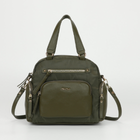 BORSA BAULETTO IN NYLON CON DETTAGLI IN PU VERDE MILITARE