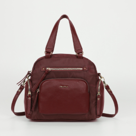 BORSA BAULETTO IN NYLON CON DETTAGLI IN PU BURGUNDY