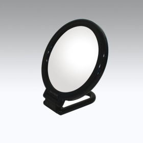Specchio bifacciale con ingrandimento, manico pieghevole.Ingrandimento x6 Ø14cm.Colore nero.