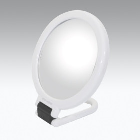 Specchio BIANCO bifacciale con ingrandimento, manico pieghevole.Ingrandimento x3 Ø14cm