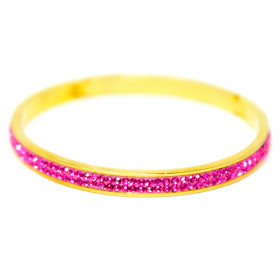 BRACCIALE RIGIDO DORATO CON una ASCIA DI STRASS ROSA ART. B000540