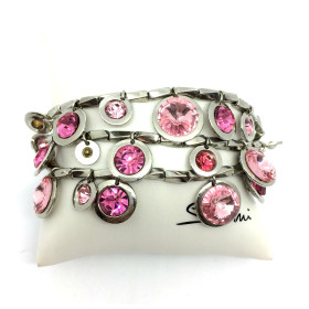 Bracciale elastico a 3 fili con medaglioni  fuchsia e rosa art. 750216b