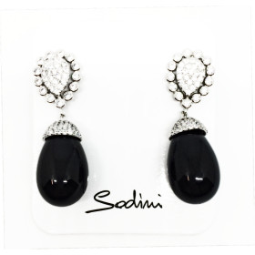 Orecchino a perno con strass e goccia in resina nera art. 730221P